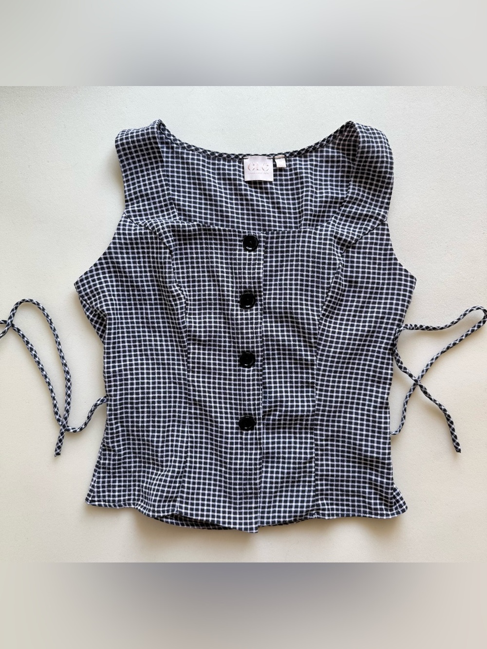 GLG Gingham Black And White Button Up Blouse Size Medium